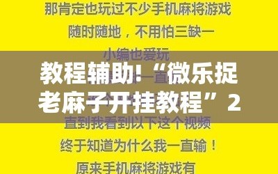 教程辅助!“微乐捉老麻子开挂教程”2026开挂教程步骤