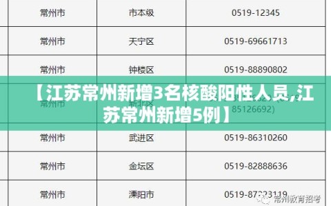 【江苏常州新增3名核酸阳性人员,江苏常州新增5例】