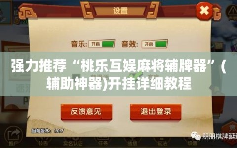 强力推荐“桃乐互娱麻将辅牌器”(辅助神器)开挂详细教程