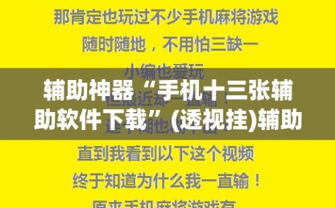 辅助神器“手机十三张辅助软件下载”(透视挂)辅助下载教程
