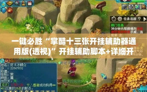 一键必胜“掌酷十三张开挂辅助器通用版(透视)”开挂辅助脚本+详细开挂安装教程