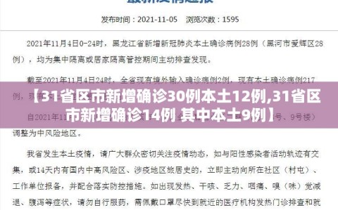 【31省区市新增确诊30例本土12例,31省区市新增确诊14例 其中本土9例】