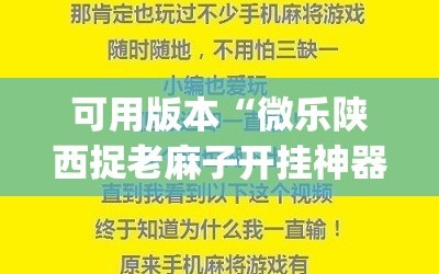 可用版本“微乐陕西捉老麻子开挂神器(透视)”开挂辅助脚本+详细开挂安装教程