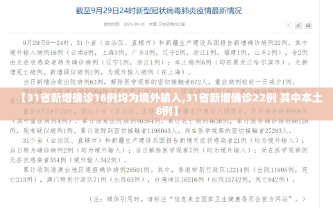 【31省新增确诊16例均为境外输入,31省新增确诊22例 其中本土8例】